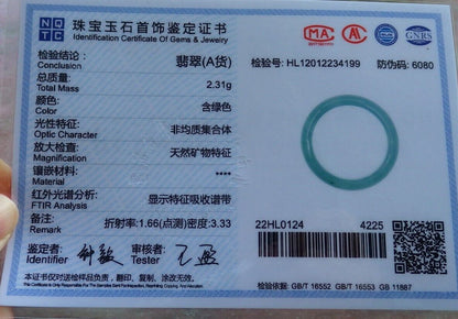 Certified Icy Green Burma 100% Natural A JADE Jadeite Circle RING USA. 7.75 戒指 574456 TN