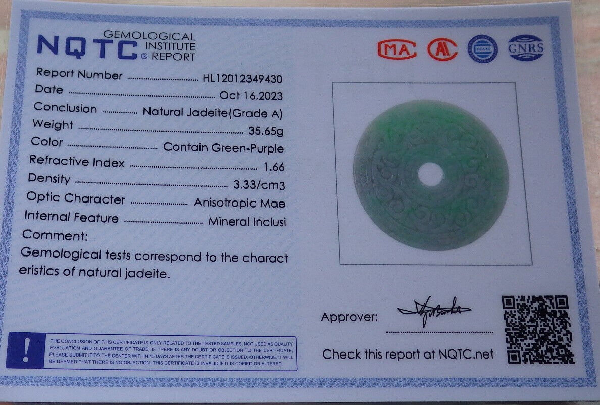Certified Green Burma 100% Natural A Jade jadeite Pendant Ruyi Circle Necklace 平安扣 636942  TN
