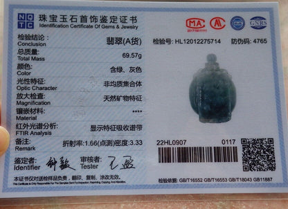 Certified Black Burma 100% Natural A Jade jadeite pendant Display Pumpkin Bead Snuff Bottle 574060 TN