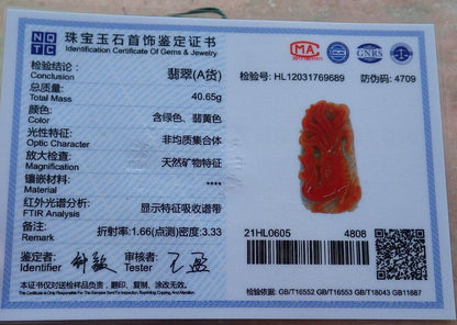 Certified Red Green 100% Natural A Jade jadeite Pendant Phoenix Ruyi Necklace 凤凰 526281  TN