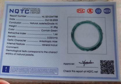 Certified Icy Blue Water Green Burma 100% Natural A JADE Jadeite Phoenix Flower Bangle Bracelet 55 mm 手镯 635126  AS