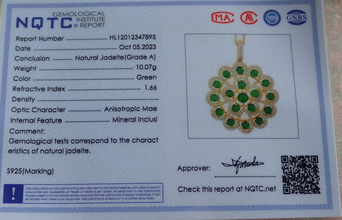 Icy Green Silver 925 Certified Burma 100% Natural A JADE Jadeite pendant Cabochon Flower Necklace 花开富贵 635118  TN