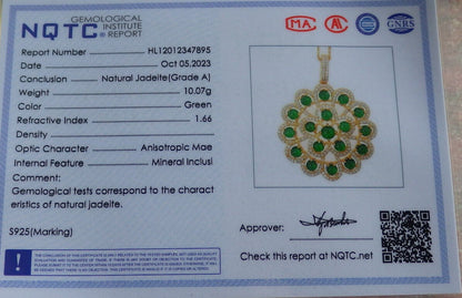 Icy Green Silver 925 Certified Burma 100% Natural A JADE Jadeite pendant Cabochon Flower Necklace 花开富贵 635118  TN