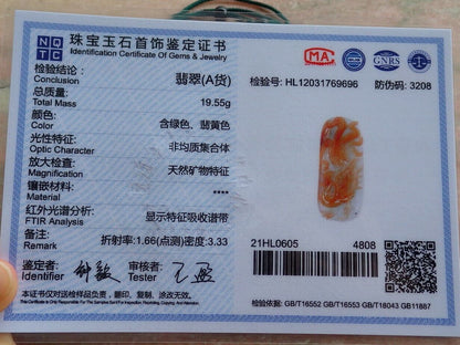Certified Red Green 100% Natural A Jade jadeite Pendant Phoenix Necklace 凤凰 526289  TN