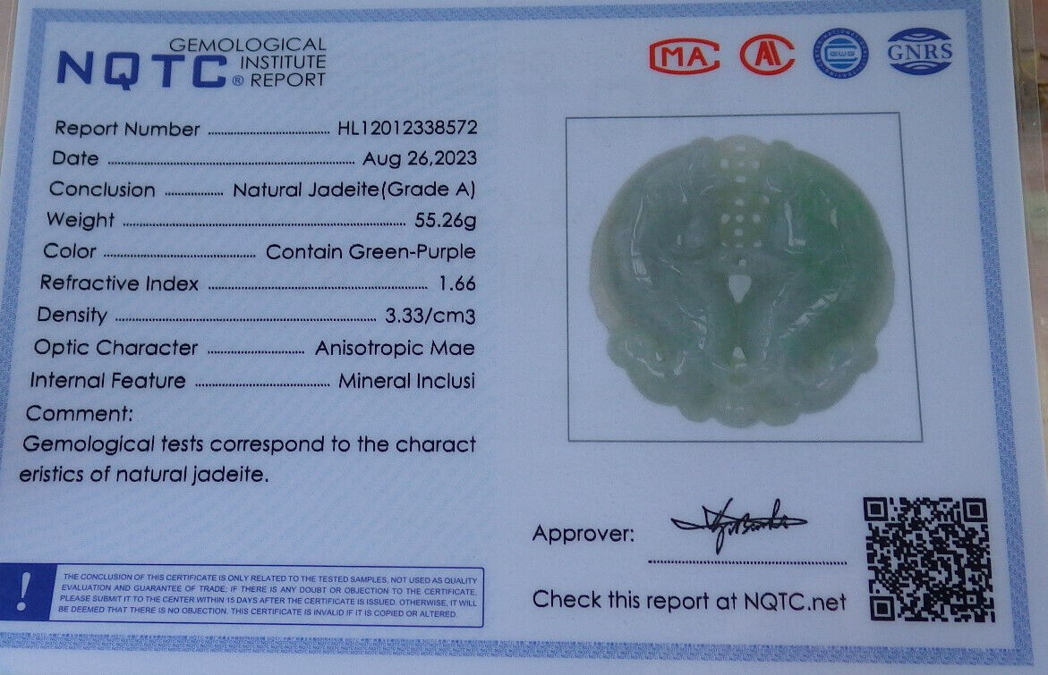 Certified Green Burma 100% Natural A Jade jadeite Pendant Fish Money Coin Necklace 年年有余 633170  TN