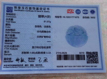 Certified Green Pale Lavender 100% Natural A Jade jadeite Pendant Flying Dragon Ruyi Necklace 生意兴隆 528896  TN