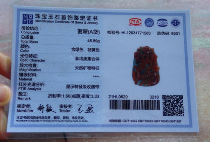 Certified Red Green 100% Natural A Jade jadeite Pendant Deer Flower Necklace 梅花鹿 529224  TN