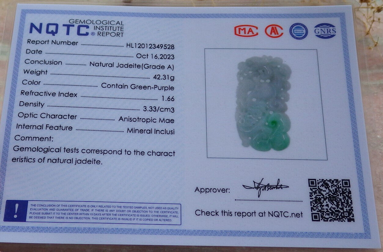 Certified Green Burma 100% Natural A Jade jadeite Pendant Dragon Ruyi Necklace 生意兴隆 636707  TN