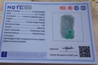 Certified Green Burma 100% Natural A Jade jadeite Pendant Dragon Ruyi Necklace 生意兴隆 636707  TN