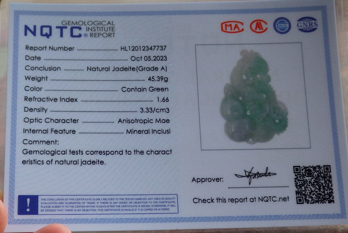 Certified Green Burma 100% Natural A Jade jadeite Pendant Dragon Gourd Coin Necklace 生意兴隆 635154  TN