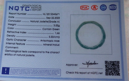 Certified Icy Green Burma 100% Natural A JADE Jadeite Knotted RING USA. 10.25 戒指 634435  TN