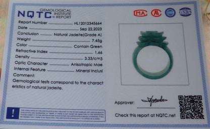 Certified Icy Green Burma 100% Natural A JADE Jadeite Rose Flower RING USA. 8.5 花戒指 634025  TN