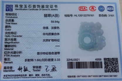 Certified Green Pale Lavender Burma 100% Natural A Jade jadeite Pendant  Deer Peach Ruyi Circle Coin Necklace 梅花鹿 575515 TN