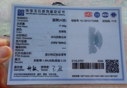 Certified Pale Lavender Green 100% Natural A Jade jadeite Pendant Dragon Axe Necklace 龙斧头 530054  TN