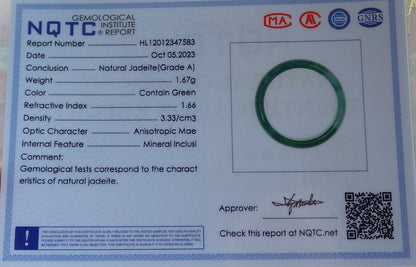 Certified Icy Green Burma 100% Natural A JADE Jadeite Circle RING USA. 7 戒指 635817  TN