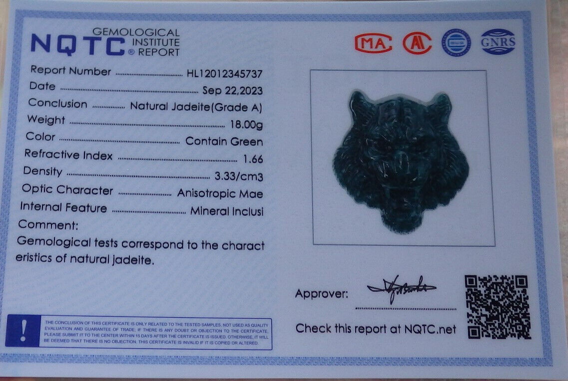 Certified Icy Blue Water Burma 100% Natural A Jade jadeite Pendant Tiger Head Necklace 虎虎生威 635303  TN