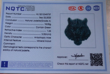 Certified Icy Blue Water Burma 100% Natural A Jade jadeite Pendant Tiger Head Necklace 虎虎生威 635303  TN