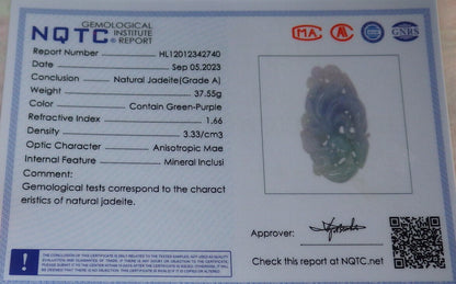 Certified Lavender Green Burma 100% Natural A Jade jadeite Pendant Fox Lotus Necklace 狐狸 634293  TN