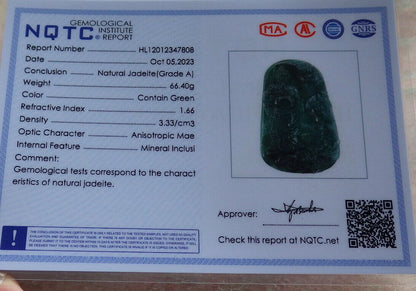 Certified Icy Green Burma 100% Natural A Jade jadeite pendant Guan Gong God Dragon Horse Sword Necklace 关公 635214  TN