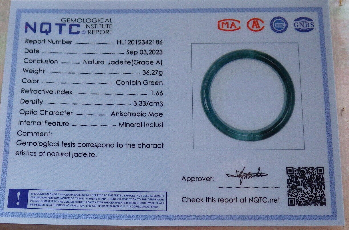 Certified Icy Blue Water Green Burma 100% Natural A JADE Jadeite Bangle Bracelet 55 mm 手镯 633526  TN