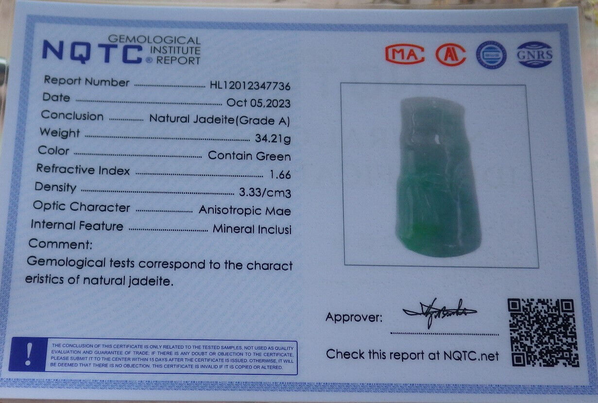 Certified Green Burma 100% Natural A Jade jadeite pendant Bamboo Necklace 富贵竹 635259  TN