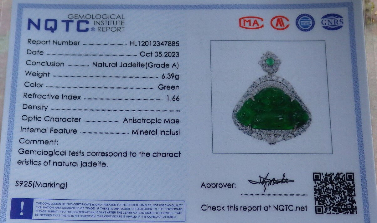Icy Green Silver 925 Certified Burma 100% Natural A JADE Jadeite pendant Happy Buddha God Necklace 佛公 635173  TN