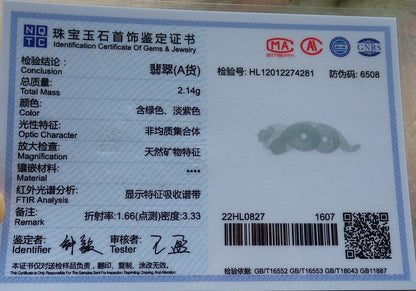 Certified Icy Pale Green Burma 100% Natural A Jade jadeite pendant Snake Money Coin Ruyi Necklace 招财蛇 573884 TN
