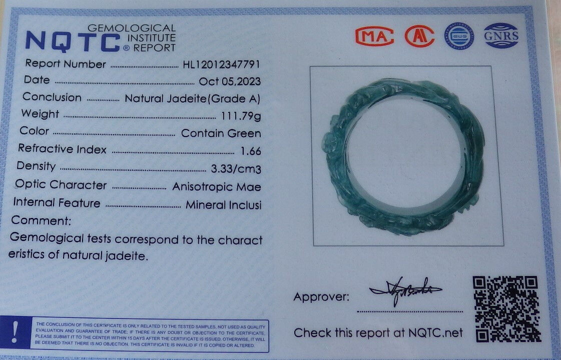 Certified Icy Blue Water Green Burma 100% Natural A JADE Jadeite Dragon Bangle Bracelet 60 mm 手镯 635086  AS
