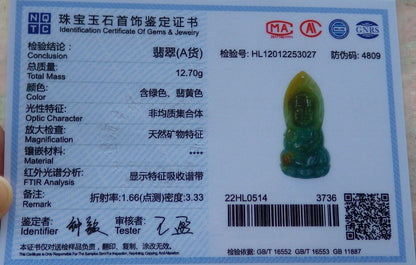 Certified Icy Yellow Green Burma 100% Natural A Jade jadeite Pendant Sakyamuni Buddha God Necklace 释迦牟尼佛 575058 TN