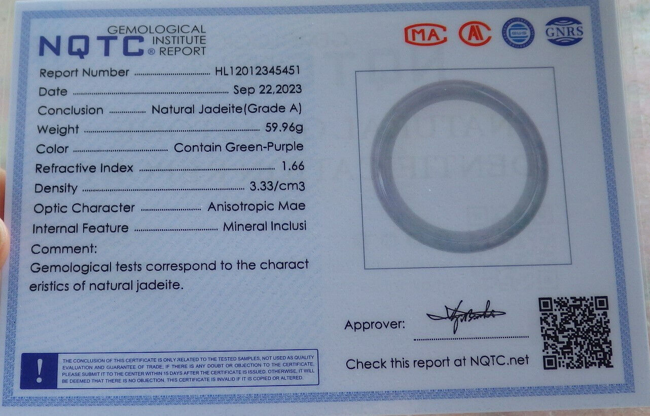 Certified Lavender Green Burma 100% Natural A JADE Jadeite Bangle Bracelet 60 mm 手镯 635942  TN