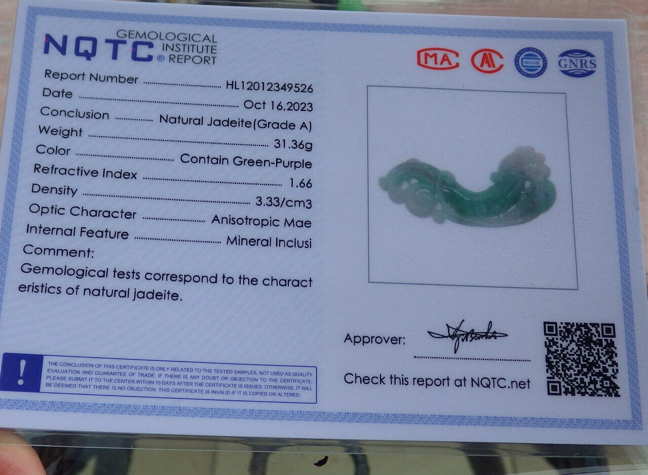 Certified Green Burma 100% Natural A Jade jadeite Pendant Dragon Phoenix Coin Necklace 龙凤 637014  TN