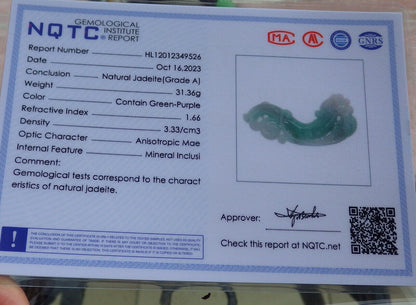 Certified Green Burma 100% Natural A Jade jadeite Pendant Dragon Phoenix Coin Necklace 龙凤 637014  TN