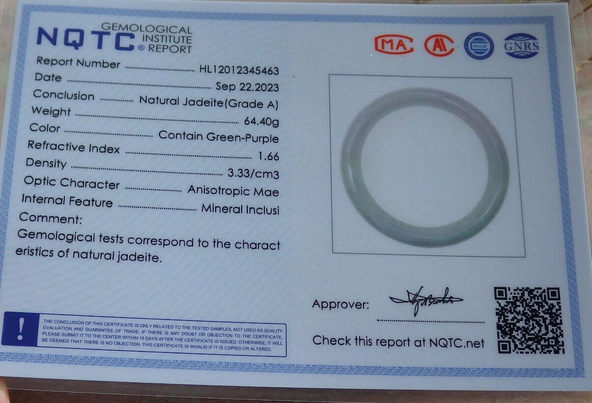Certified Green Lavender Burma 100% Natural A JADE Jadeite Bangle Bracelet 61 mm 手镯 633730  TN