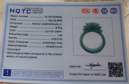 Certified Icy Green Burma 100% Natural A JADE Jadeite Rose Flower RING USA. 8.5 花戒指 633926  TN