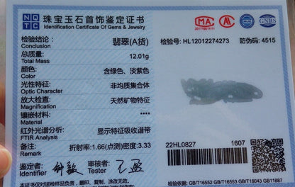 Certified Icy White Burma 100% Natural A Jade jadeite Pendant Dragon Necklace 生意兴隆 574184 TN