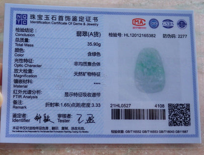 Certified Green 100% Natural A Jade jadeite Pendant Mandarin Duck Phoenix Lotus Leaf Necklace 鸳鸯 524651  TN