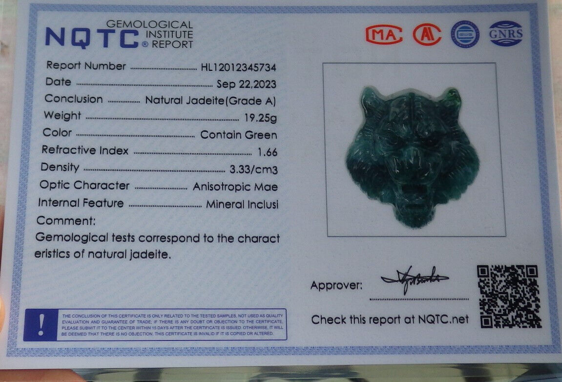 Certified Icy Green Burma 100% Natural A Jade jadeite Pendant Tiger Head Necklace 虎虎生威 634320  TN