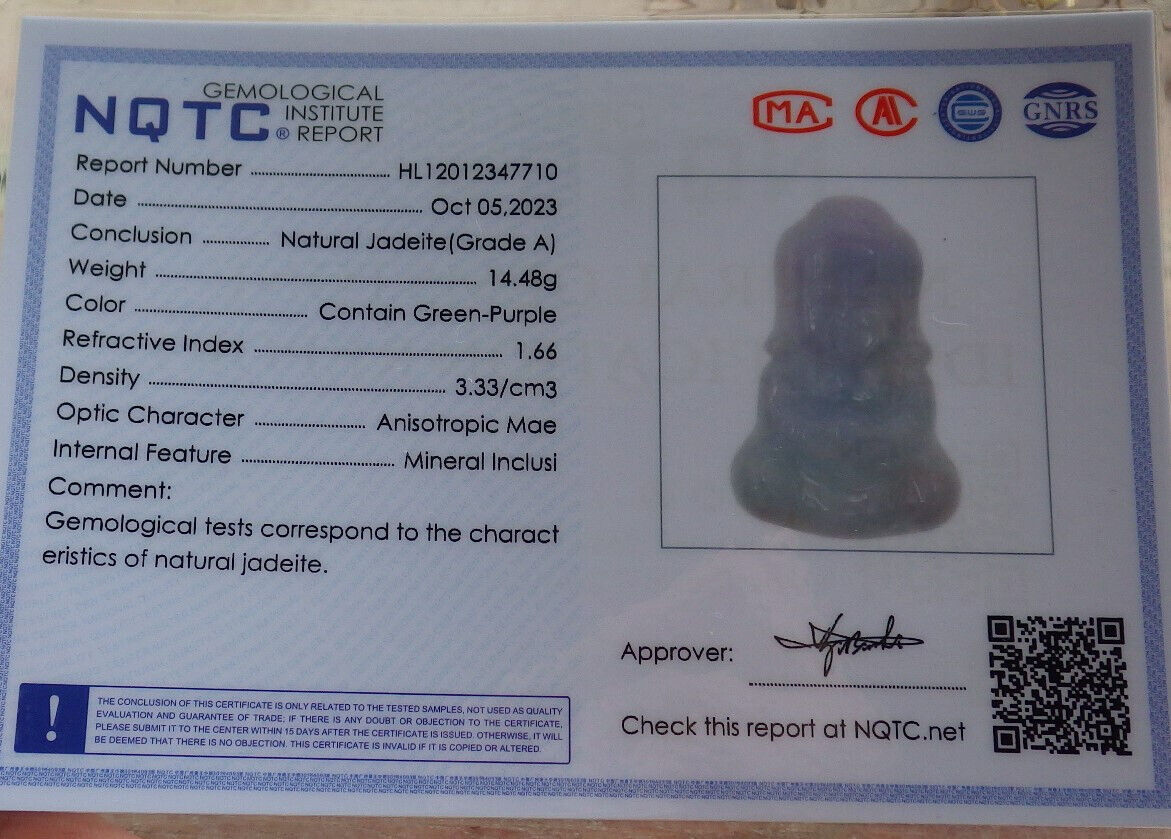 Certified Green Lasvender Burma 100% Natural A Jade jadeite Pendant Sakyamuni Buddha God Necklace 释迦牟尼佛 635388  TN