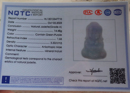 Certified Green Lasvender Burma 100% Natural A Jade jadeite Pendant Sakyamuni Buddha God Necklace 释迦牟尼佛 635388  TN