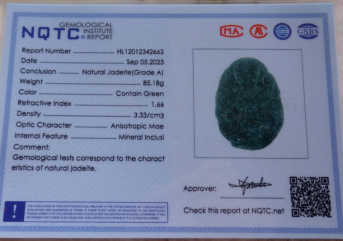 Certified Icy Green Burma 100% Natural A Jade jadeite Pendant Dragon Bead Necklace 生意兴隆 633320  TN