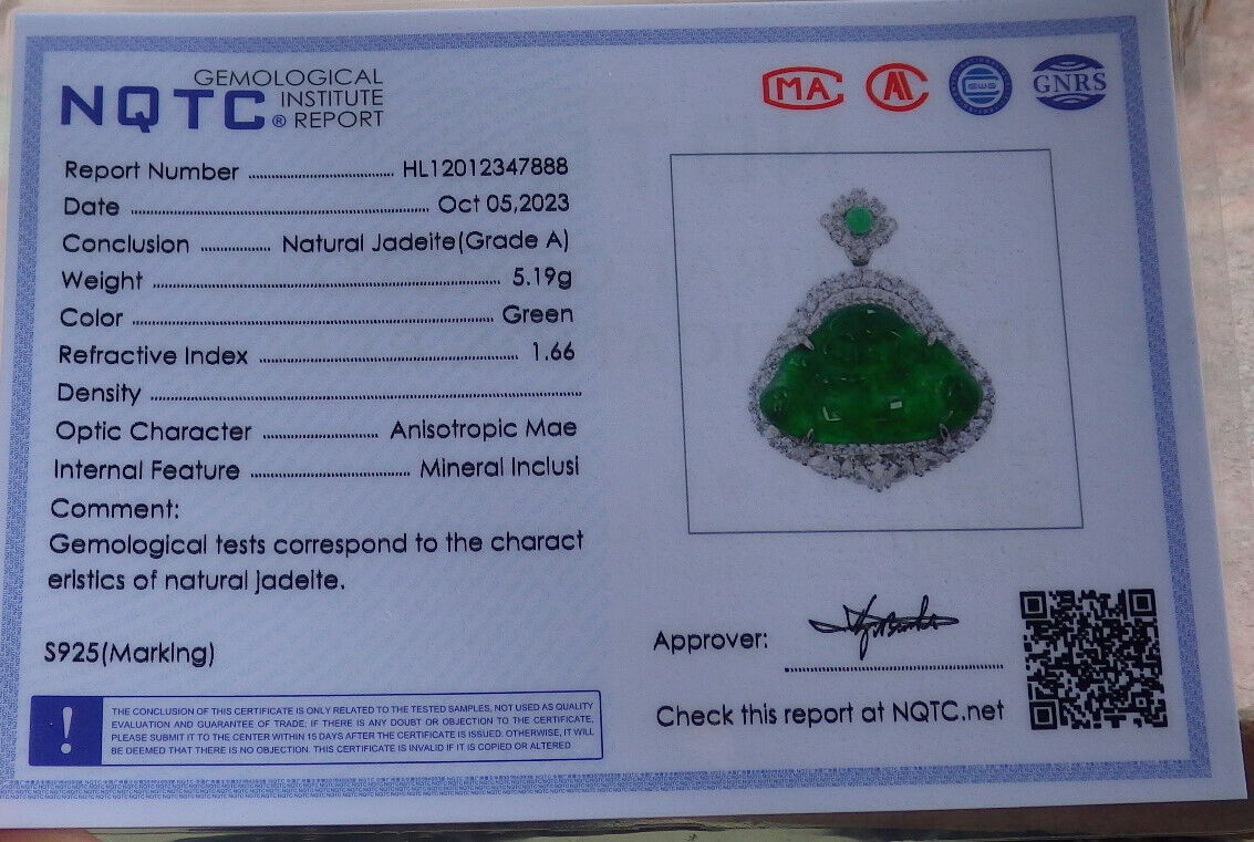 Icy Green Silver 925 Certified Burma 100% Natural A JADE Jadeite pendant Happy Buddha God Necklace 佛公 635238  TN