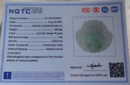 Certified Green Burma 100% Natural A Jade jadeite Pendant Owl Ruyi Necklace 猫头鹰 633380  TN