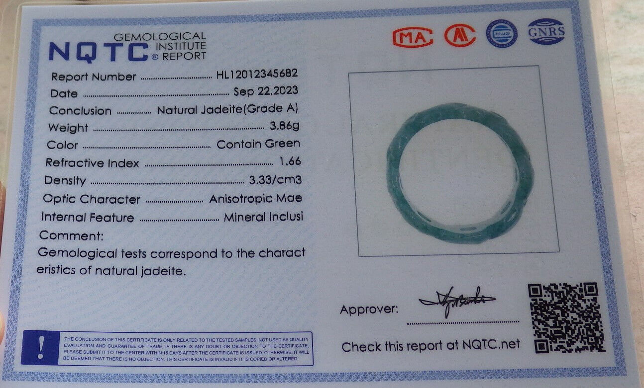 Certified Icy Green Burma 100% Natural A JADE Jadeite Knotted RING USA. 10.25 戒指 636173  TN