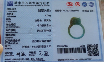 Certified Icy Yellow Green Burma 100% Natural A JADE Jadeite Dragon Pi Xiu RING USA. 10.25 戒指 574832 TN