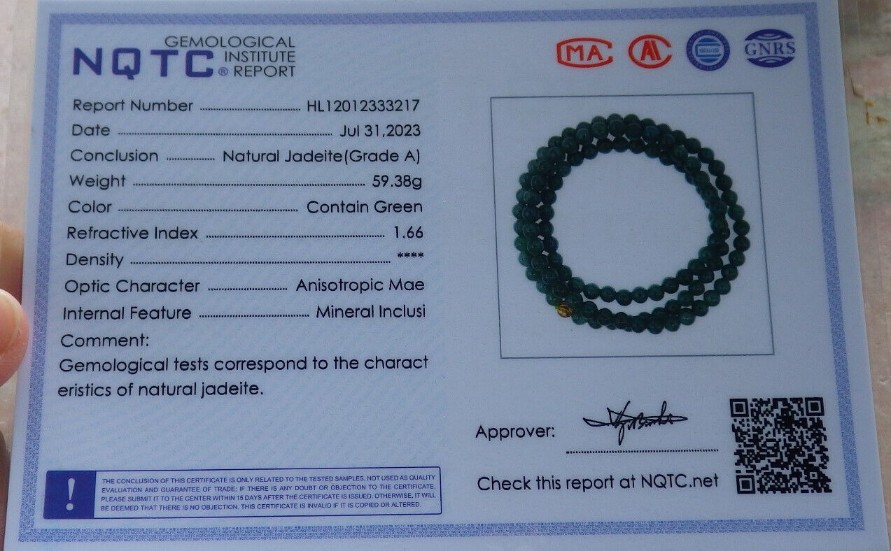 Certified Icy Green Burma 100% Natural A JADE Jadeite Bead Beads Necklace 27 inches 项链 617408  TN