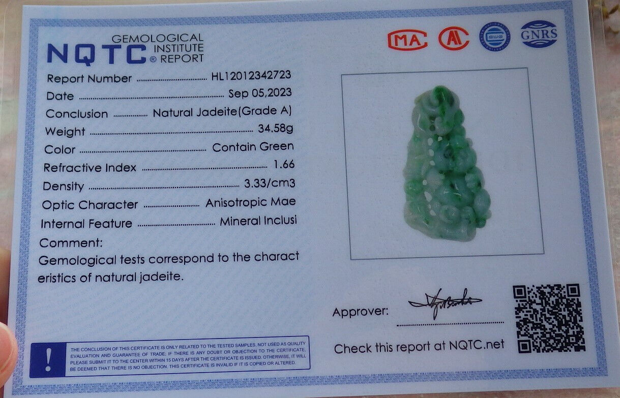 Certified Green Burma 100% Natural A Jade jadeite Pendant Panda Bamboo Ruyi Necklace 熊猫 633295  TN