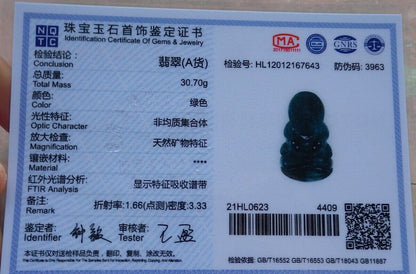Certified Green 100% Natural A Jade jadeite Pendant Guanyin Kwan Yin Lotus Flower Necklace 观音 528251  TN