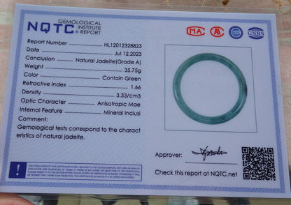 Certified Icy Green Burma 100% Natural A JADE Jadeite Circle Bangle Bracelet 60 mm 手镯 636693  TN