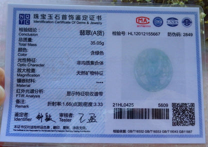 Certified Green 100% Natural A Jade jadeite pendant Happy Buddha God Ruyi Necklace 开心佛 523984  TN