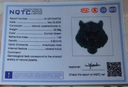 Certified Icy Blue Water Burma 100% Natural A Jade jadeite Pendant Tiger Necklace 虎虎生威 636028  TN